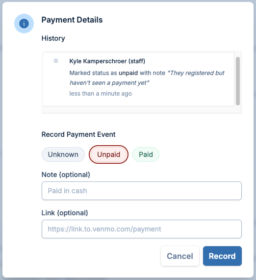 payment details dialog form