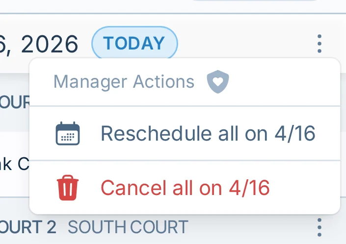 Mobile cancel all games menu in hoops.love, a basketball schedule management tool